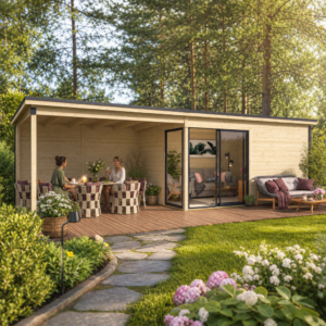 26 % Discount! Fjordholz Gartenhaus Modell Amrum-4 mit Anbau 15m² Unkategorisiert online kaufen