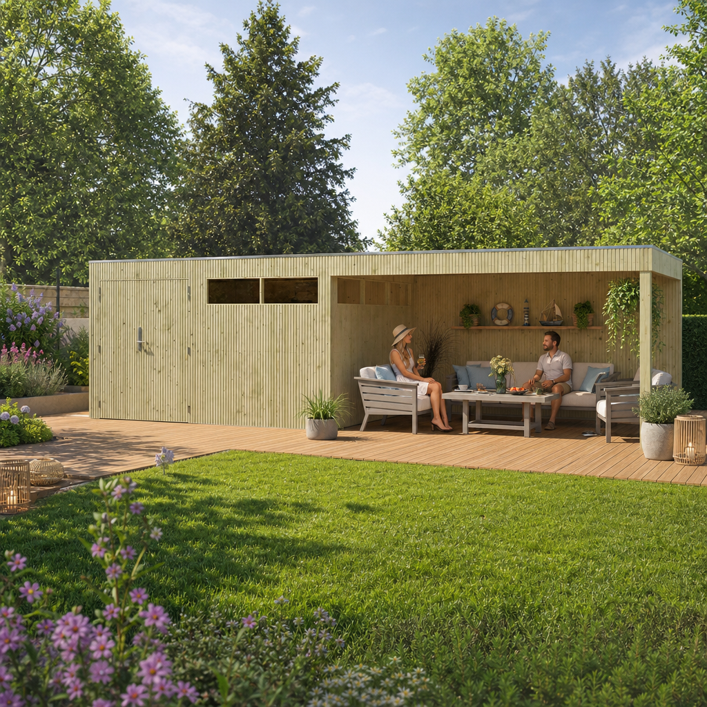 26 % Discount! Gartenhaus Modell QBV3-Line 11,89 m² + 400 cm Anba 48m²