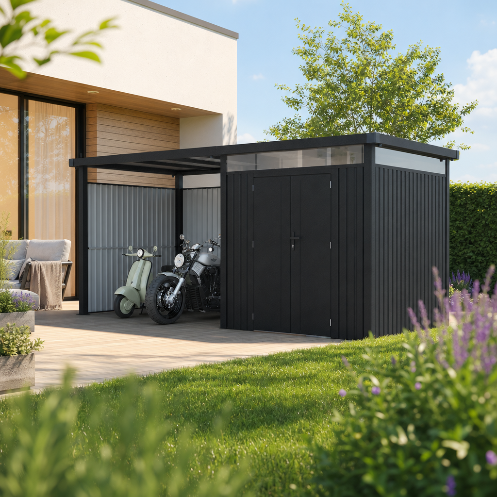 32 % Discount! Metall Gartenhaus Modell Style 4,45 m² Spar-Set 2 3m²